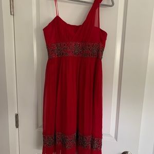 Adrianna Papell Beaded Red Midi Dress